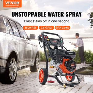Gas Pressure Washer | 3600 PSI 2.6 GPM 210cc 5 Nozzle Gas-Powered Washer