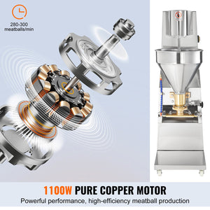 Commercial Meatball Forming Machine 1100W | 280pcs/min | Multiple Size Molds | Stainless Steel