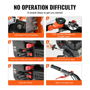 Tiller Cultivator | 212CC 4-Stroke Gas Powered | Rear Tines for Garden & Lawn Soil