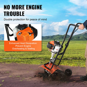 Tiller Cultivator | 38CC 4-Stroke Gas Powered | Front Tines for Garden & Lawn Soil