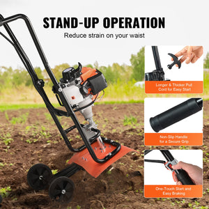 Tiller Cultivator | 38CC 4-Stroke Gas Powered | Front Tines for Garden & Lawn Soil