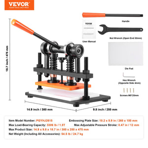 Leather Cutting Machine 10.2"x5.9" | Manual Embossing Plate Die Cutter | Dual Guide Shafts for Leather, Paper & Craft Materials