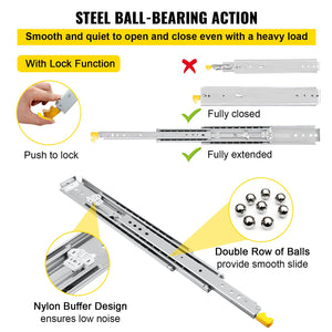 Drawer Slides with Lock 60" | Heavy Duty 500 lbs Capacity | Full Extension Ball Bearing