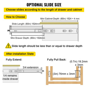 Drawer Slides with Lock 60" | Heavy Duty 500 lbs Capacity | Full Extension Ball Bearing