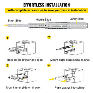 Drawer Slides with Lock 60" | Heavy Duty 500 lbs Capacity | Full Extension Ball Bearing