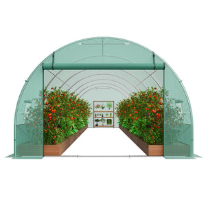 Walk-in Greenhouse | 29.2x9.7x6.5 ft PE Cover with Galvanized Frame
