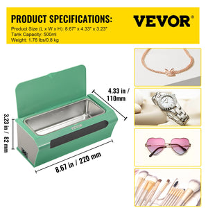 Ultrasonic Cleaner 500ml | Portable Jewellery Cleaning Machine | Green