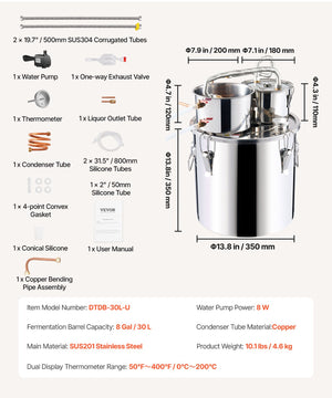 Moonshine Still | 8-Gallon Water/Alcohol Distiller with Thumper Keg & Pump