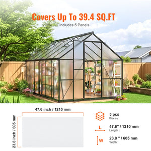 Polycarbonate Greenhouse Panels 5 Pack | 2' x 4' x 0.32" Roof Sheets | Durable & UV Resistant