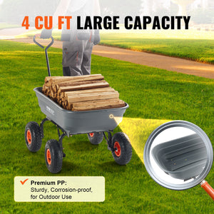 Dump Cart Poly Garden Wagon | Steel Frame | 2-in-1 Convertible Handle | Utility Wheelbarrow 272kg Capacity | 25.5cm Tyres