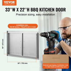 BBQ Access Door 838x558mm | Double Stainless Steel Flush Mount for Outdoor Kitchens