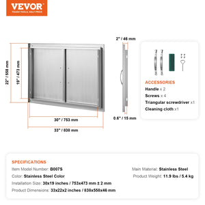 BBQ Access Door 838x558mm | Double Stainless Steel Flush Mount for Outdoor Kitchens