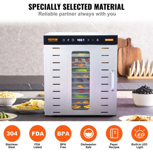 Food Dehydrator | 10-Tray 1000W Stainless Steel Jerky & Fruit Dryer