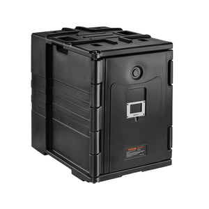 Insulated Food Pan Carrier 82Qt | LLDPE Front Loading Hot Box with Double Buckles & Handles | Stackable End Loader for Catering & Restaurants | Black