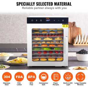 Food Dehydrator | 10-Tray 800W Stainless Steel Jerky & Fruit Dryer