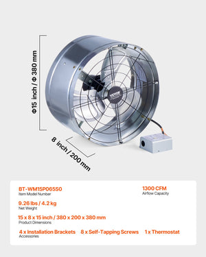 Gable Mount Fan | 380mm 1300CFM with Adjustable Thermostat