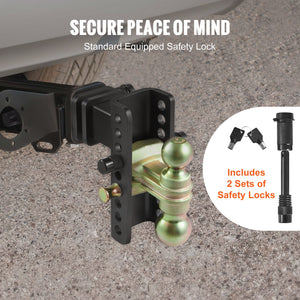 Adjustable Trailer Hitch | 15cm Drop & 11.43cm Rise | 6.35cm Receiver | 6577kg GTW | 2 Tow Balls with Lock