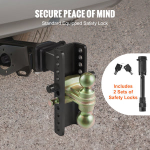 Adjustable Trailer Hitch | 20.32cm Drop & 16.51cm Rise | 6.35cm Receiver | 6577kg GTW | Tow Balls & Lock