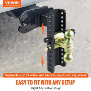 Adjustable Trailer Hitch | 25cm Drop & 21.59cm Rise | 6.35cm Receiver | 6577kg GTW | Tow Balls & Lock