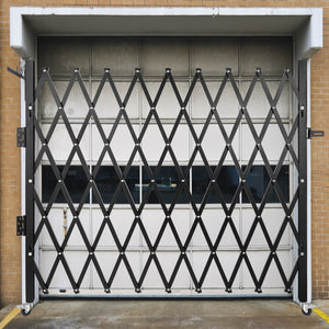 Single Folding Security Gate 85"H x 95"W | Steel Accordion Expandable Door with Padlock | Rolling Barricade for Commercial Security