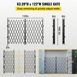 Folding Security Gate | Double Scissor Door Barrier | 5.1' H x 10.2' W Expandable Steel Design