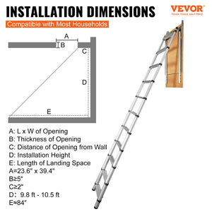 Attic Ladder | Telescoping Aluminum 100x60cm | Fits 2.98–3.2m Ceilings | 158kg Capacity