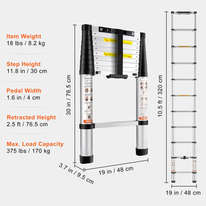 Telescoping Ladder | 3.2m Aluminum Multi-Purpose Extension Ladder