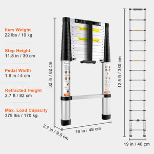 Telescoping Ladder | 12.5ft Aluminum Multi-Purpose Extension Ladder