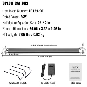 Aquarium Light | 26W Full Spectrum LED for 36–42" Fish Tanks