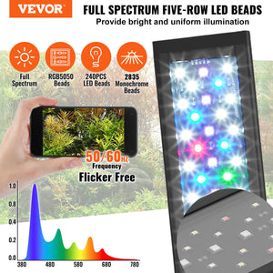 Aquarium Light 48W | Full Spectrum LED with Timer & Adjustable Brightness | Fits 48"-54" Planted Tanks