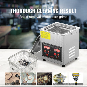 Ultrasonic Cleaner | 2L Stainless Steel Jewelry Cleaning Machine with Heater & Timer | Professional Use