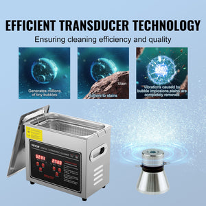 Ultrasonic Cleaner | 3L Stainless Steel Heated Jewelry Cleaning Machine with Timer