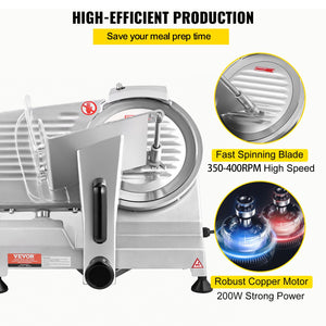 Commercial Meat Slicer 200W | 8" Carbon Steel Blade | Adjustable Thickness 0-12mm | For Home & Deli Use
