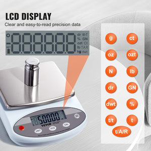 Analytical Balance 2000g x 0.01g | Precision Lab Scale with 13 Unit Conversions | Digital LCD Display