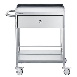 Medical Utility Cart | 2-Tier Stainless Steel with Drawer & Silent Wheels | 100kg Capacity