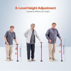 Folding Walking Cane | 8-Level Adjustable Height with 4-Prong Base