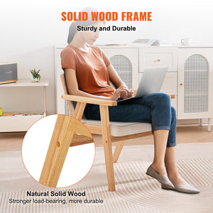 Rattan Dining Chair | Mid-Century Modern Armrest Chair with Upholstered Seat | Beige Retro Rattan Back for Dining, Living, Office