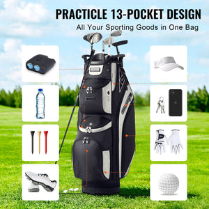 Golf Cart Bag 14-Way Divider | 13 Pockets | 600D Polyester | With Handles, Dust Cover & Detachable Straps | Black Colour-Block
