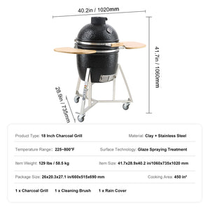 Portable Charcoal Grill | Stainless Steel BBQ Grill with Cart & Cover | Outdoor Smoker for Camping & Backyard
