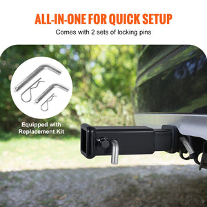 Trailer Hitch Extender 2" | 7" Extension Length | 4000lbs Towing Capacity | Includes Hitch Pins, Clips, Bolt & Nut | Black Powder Coated Steel