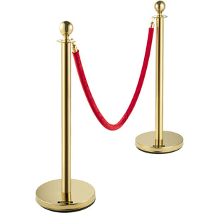 Velvet Ropes & Posts 4 Pack | 1.5m Red Rope with Stainless Steel Gold Stanchions & Ball Top | Queue Barrier for Events, Weddings & Theatres