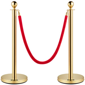 Velvet Ropes & Posts 4 Pack | 1.5m Red Rope with Stainless Steel Gold Stanchions & Ball Top | Queue Barrier for Events, Weddings & Theatres