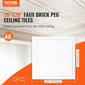 Ceiling Tiles 48-Pack | 20x20" Polystyrene Glue-Up Panels