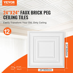 Ceiling Tiles | 12-Pack 24x24" PVC White Peg Pattern Panels