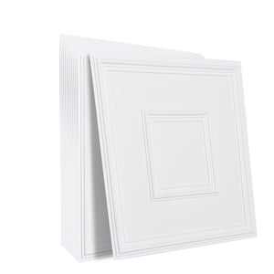 Ceiling Tiles 12-Pack | 24x24" PVC Glue-Up Panels | White Geometric