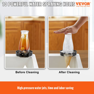 Glass Rinser | 10 Jet Rotating Cup Washer | 304 Stainless Steel Sink Accessory with Silicone Pad | For Baby Bottles, Glasses & Wine Glasses