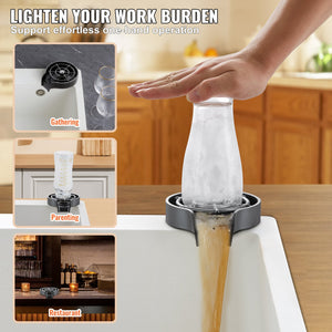 Glass Rinser | 10 Jet Rotating Cup Washer for Sink with ABS Cup Holder | For Baby Bottles, Glasses & Wine Glasses | Black Base