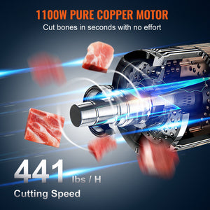 Commercial Meat Bandsaw 1100W | Stainless Steel Bone Saw | Adjustable 4mm-200mm Thickness | 6 Blades