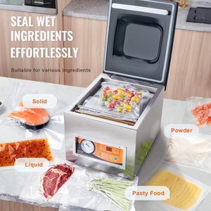 Chamber Vacuum Sealer | 260W Wet/Dry Food Vacuum Packing Machine | Compact 260mm Seal Bar for Home & Commercial Use