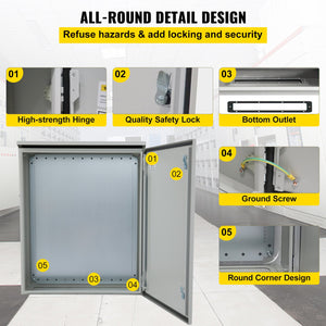 Electrical Enclosure Box | NEMA 4 Outdoor Steel Cabinet | 24"x24"x12" UL Rated